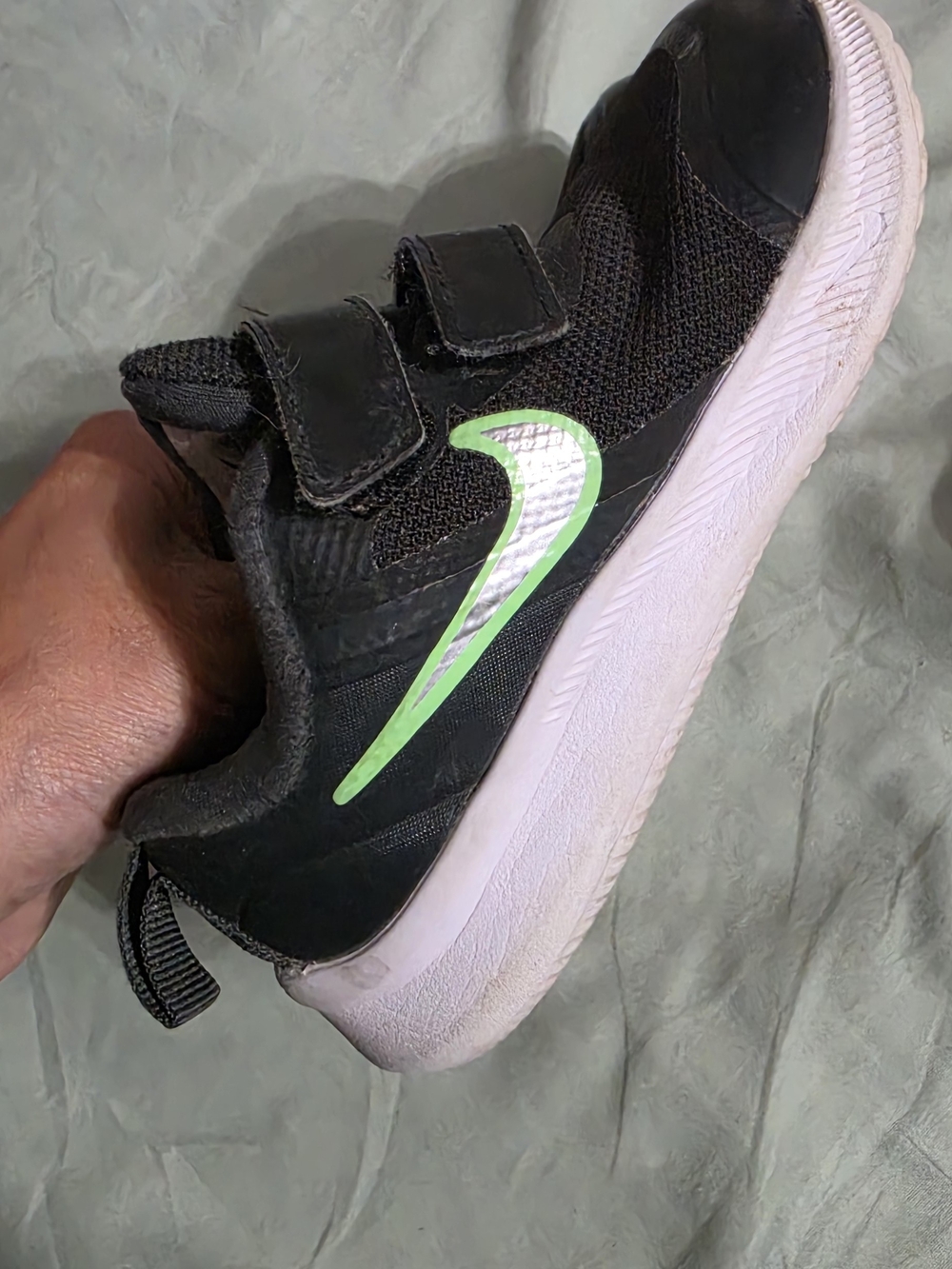 Nike Kids' Black Sneaker with Lime Swoosh Size 8C